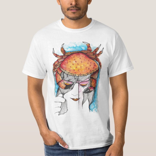 Watercolor Cancer Crab Woman T-Shirt (Front)