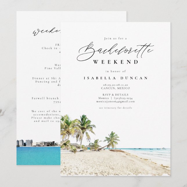 Watercolor Cancun Mexico Bachelorette Itinerary Invitation (Front/Back)