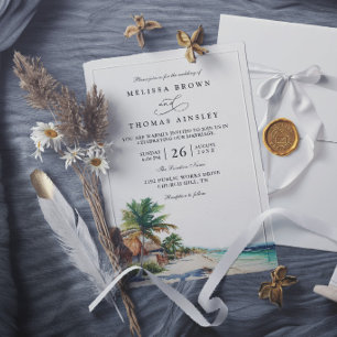 Watercolor Cancun Mexico Beach Elegant Wedding Invitation