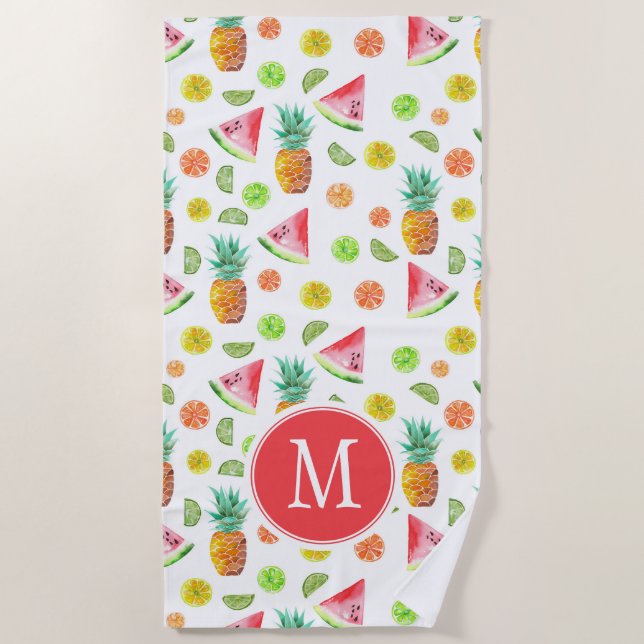 Watercolor Candied Fruit Pattern Beach Towel (Front)