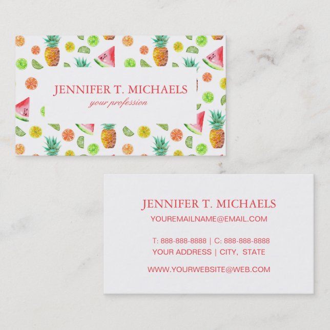 Watercolor Candied Fruit Pattern Business Card (Front/Back)
