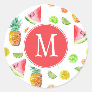 Watercolor Candied Fruit Pattern Classic Round Sticker