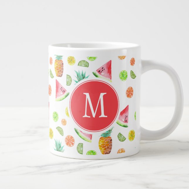 Watercolor Candied Fruit Pattern Large Coffee Mug (Right)