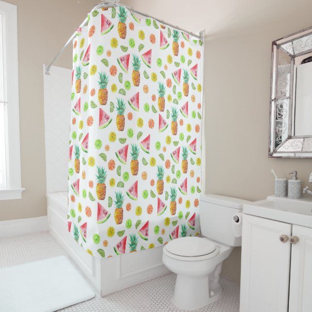 Watercolor Candied Fruit Pattern Shower Curtain (In Situ)
