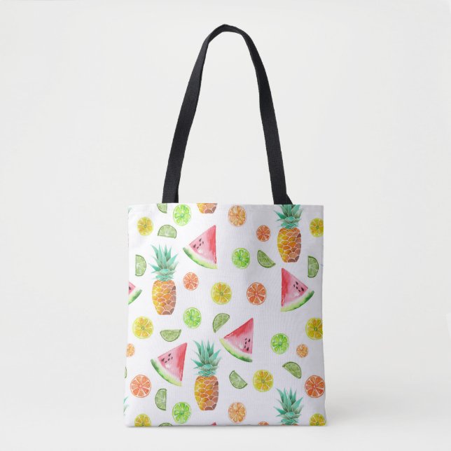 Watercolor Candied Fruit Pattern Tote Bag (Front)