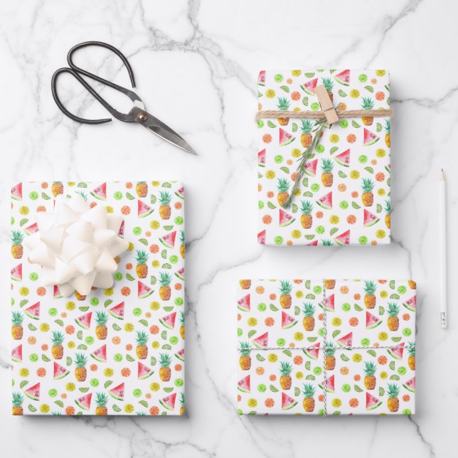 Watercolor Candied Fruit Pattern Wrapping Paper Sheet (Front)