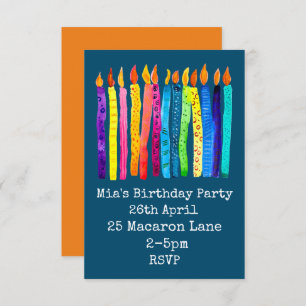Watercolor candles girl's birthday invitation