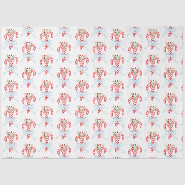 Watercolor Candy Candy with Bow, Christmas  Tissue Paper (Front)