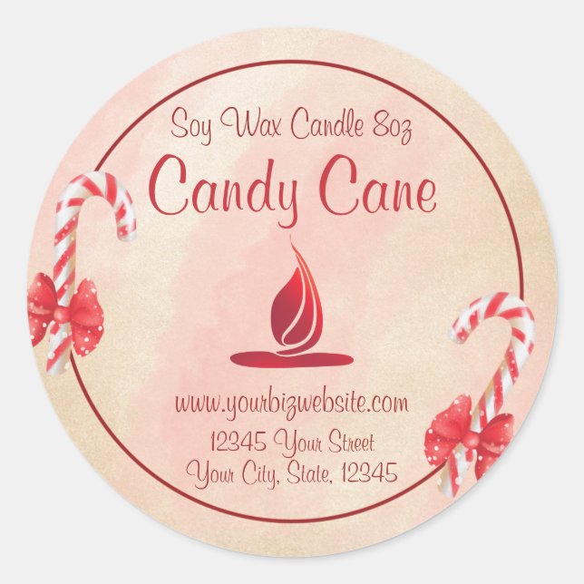 Watercolor Candy Cane Candle Label (Front)