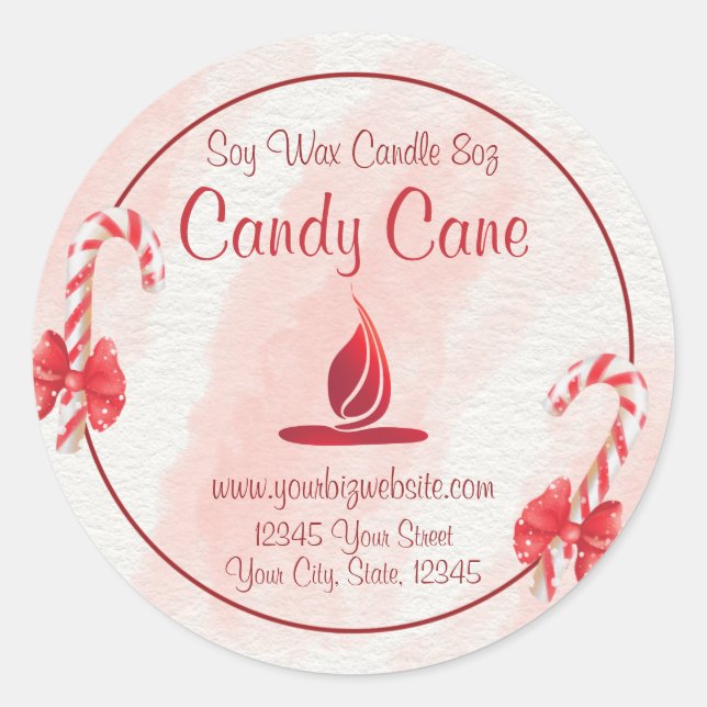 Watercolor Candy Cane Candle Label (Front)
