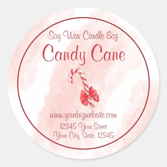 Watercolor Candy Cane Candle Label (Front)
