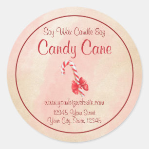 Watercolor Candy Cane Candle Label