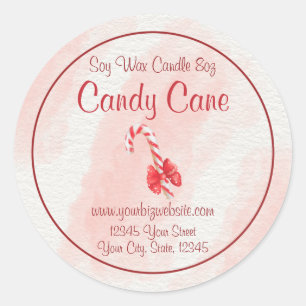 Watercolor Candy Cane Candle Label