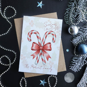 Watercolor candy cane Christmas  Holiday Card