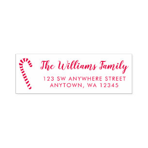 Watercolor Candy Cane Christmas Return Address Self-inking Stamp