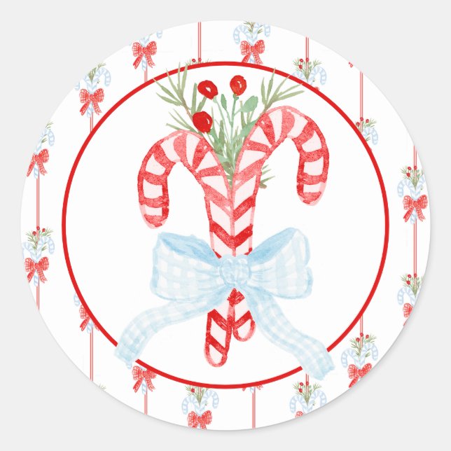 Watercolor Candy Cane Christmas Sticker (Front)
