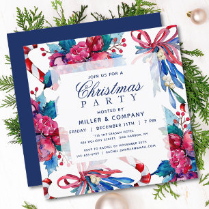 Watercolor Candy Cane Corporate Christmas Party Invitation