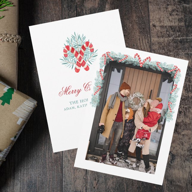 Watercolor Candy Cane Garland Christmas Holiday Card (Creator Uploaded)