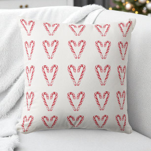 Watercolor Candy Cane Heart Red and White Holiday Cushion