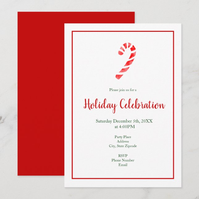 Watercolor Candy Cane Invitation (Front/Back)