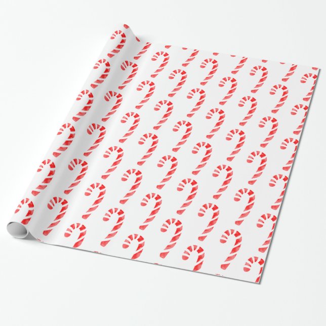 Watercolor Candy Cane Pattern 2 Wrapping Paper (Unrolled)