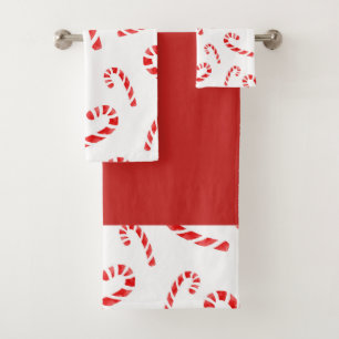 Watercolor Candy Cane Pattern Bath Towel Set