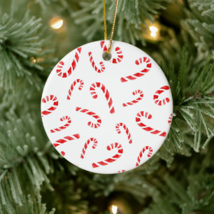Watercolor Candy Cane Pattern Ceramic Tree Decoration