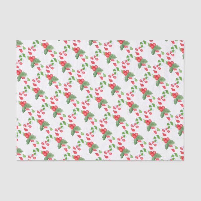 Watercolor Candy Cane Pattern - Christmas Tissue Paper (Front)