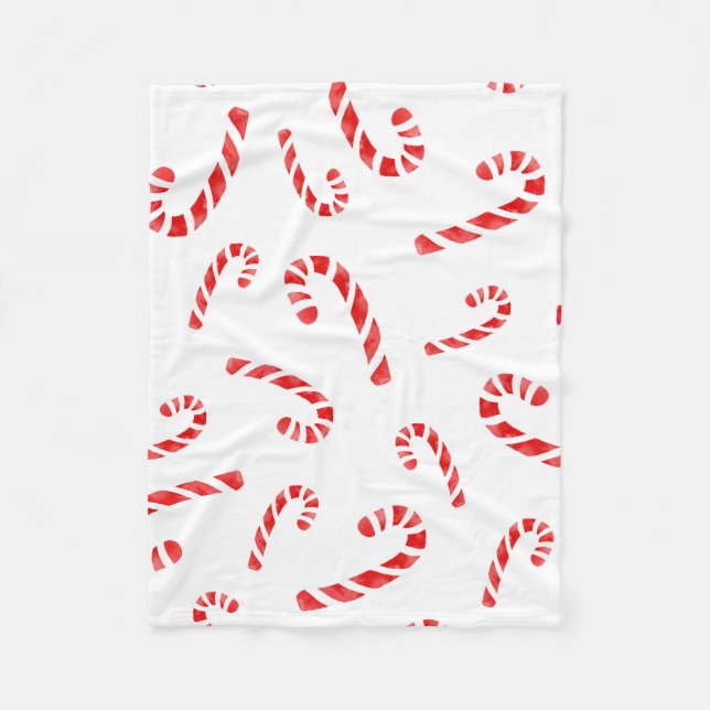 Watercolor Candy Cane Pattern Fleece Blanket (Front)