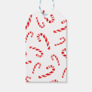 Watercolor Candy Cane Pattern Gift Tags