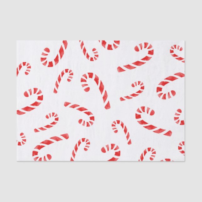 Watercolor Candy Cane Pattern Tissue Paper (Front)