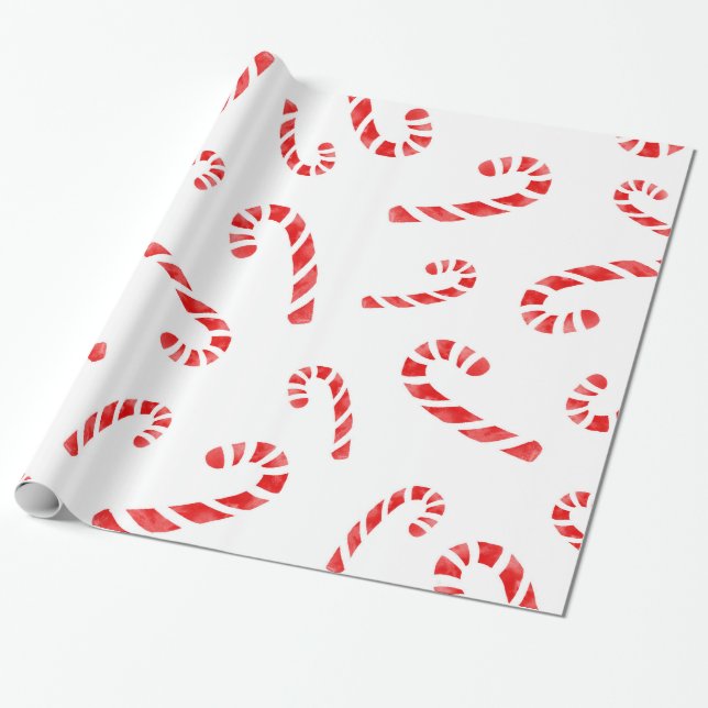 Watercolor Candy Cane Pattern Wrapping Paper (Unrolled)