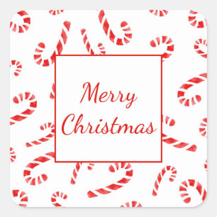Watercolor Candy Cane Square Sticker