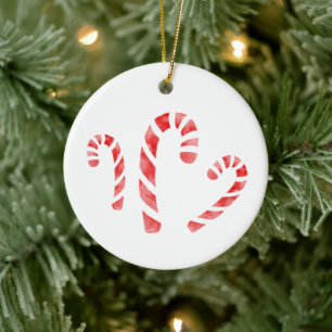 Watercolor Candy Canes  Ceramic Tree Decoration