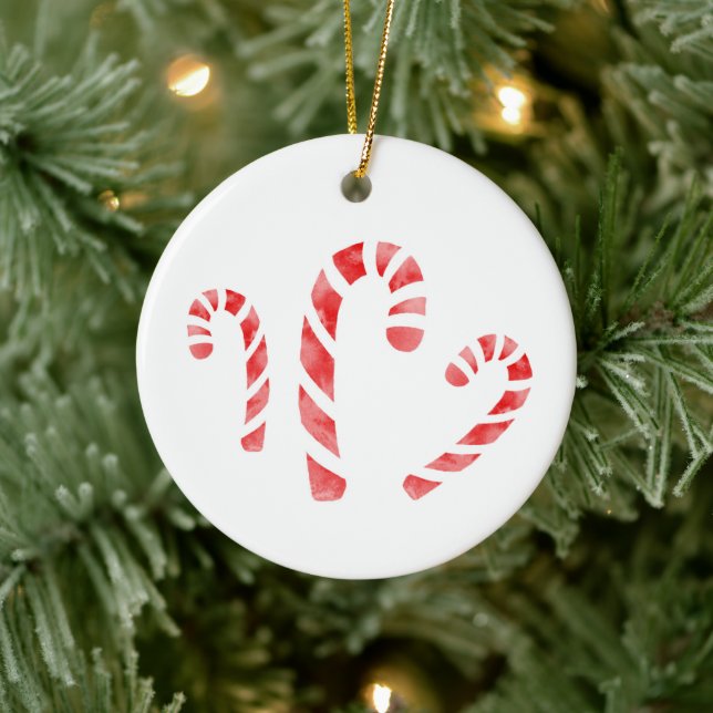 Watercolor Candy Canes  Ceramic Tree Decoration (Tree)