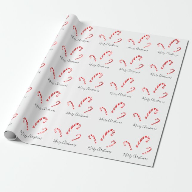 Watercolor Candy Canes Pattern  Wrapping Paper (Unrolled)