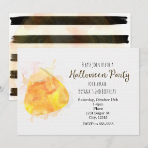 Watercolor Candy Corn Halloween Party Invitations