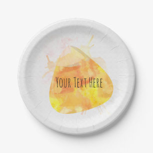 Watercolor Candy Corn Halloween Party Paper Plate