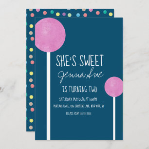 Watercolor Candy Lollipop Birthday Party Pink  Invitation