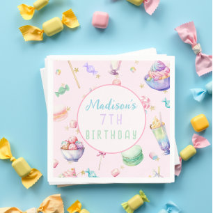 Watercolor Candy Wonderland Pastel Birthday Party Napkin