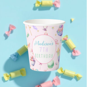 Watercolor Candy Wonderland Pastel Birthday Party Paper Cups