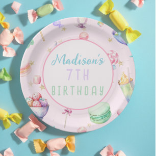 Watercolor Candy Wonderland Pastel Birthday Party Paper Plate