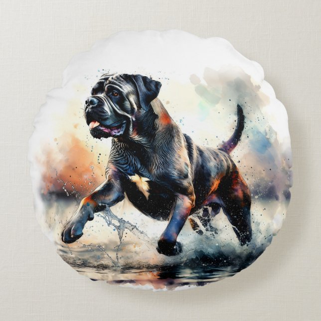 Watercolor Cane Corso dog Round Cushion (Front)
