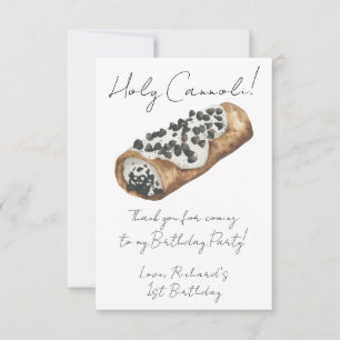 Watercolor Cannoli 1st Birthday Party Thank You Card