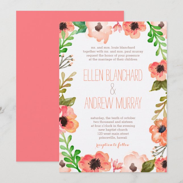 Watercolor Canopy Wedding Invitation (Front/Back)