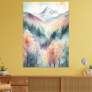 Watercolor Canvas   Abstract Mountains Trees Wall Print