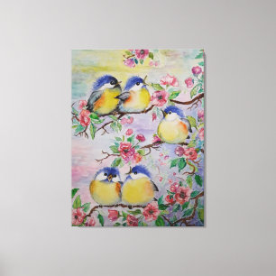 Watercolor Canvas Print Beautiful Sparrows