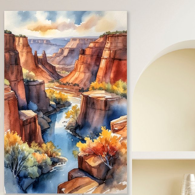 Watercolor Canyon Landscape with River and Cliffs Poster (Creator Uploaded)