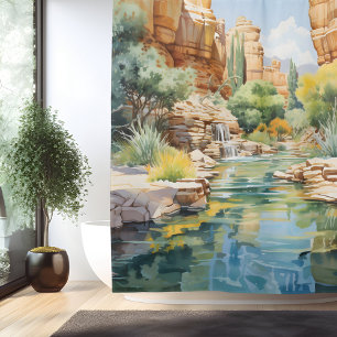Watercolor Canyon Oasis Shower Curtain