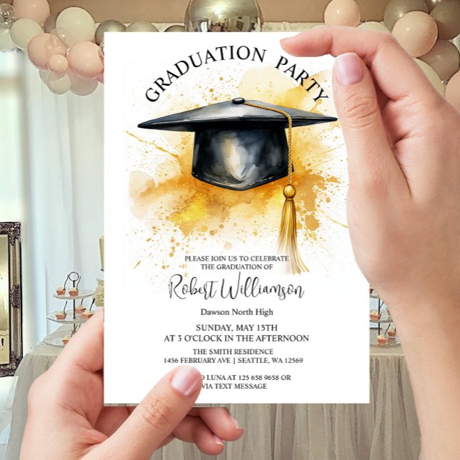 Watercolor cap Graduation Party  Invitation (Creator Uploaded)